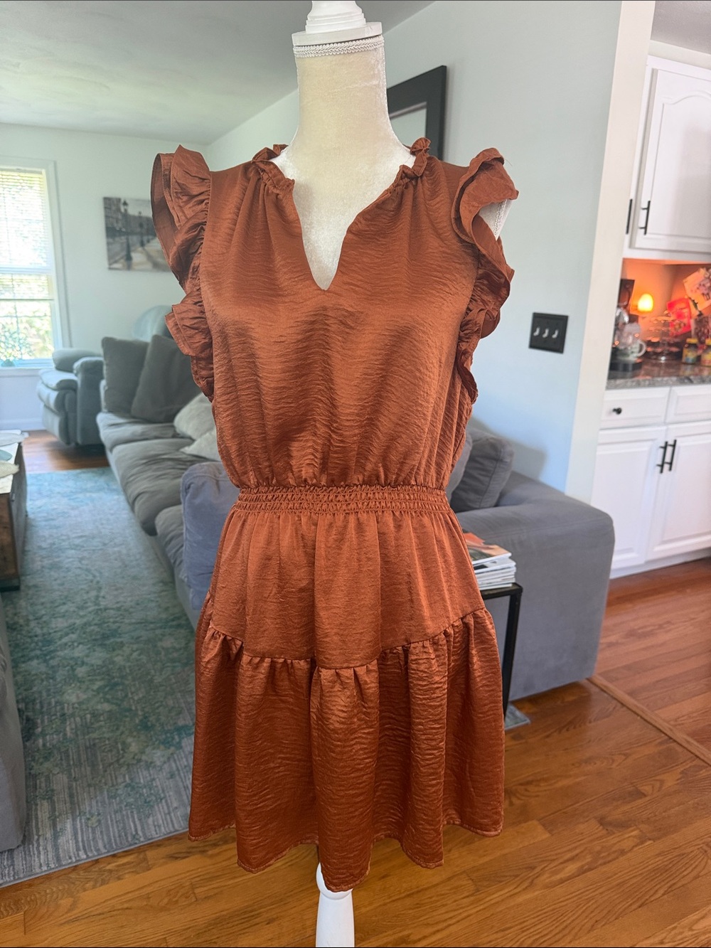 Steve Madden Copper Ruffle Tiered Mini Dress